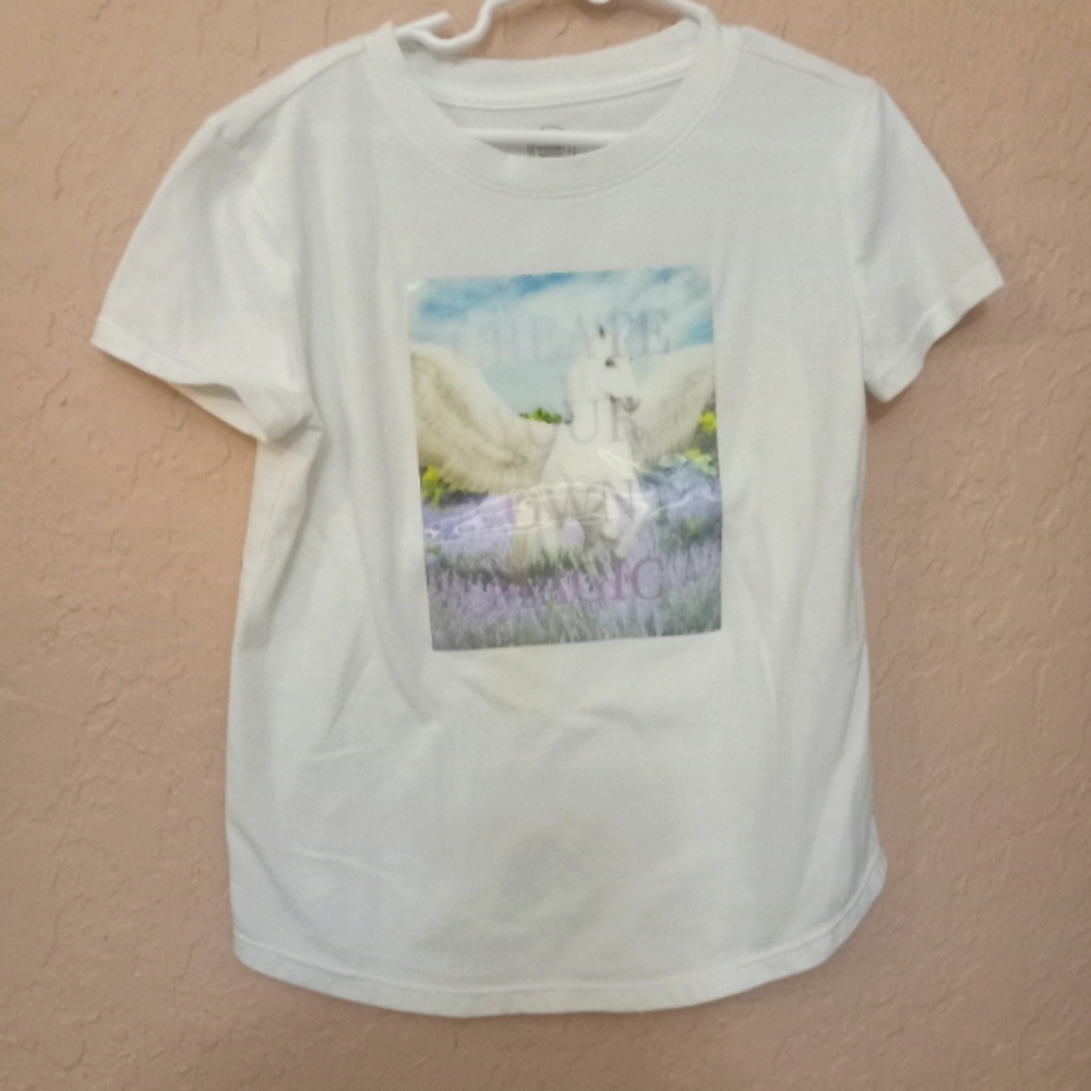 Hologram Unicorn white Wonder Nation Create Your own Magic Tee Size 6-6×